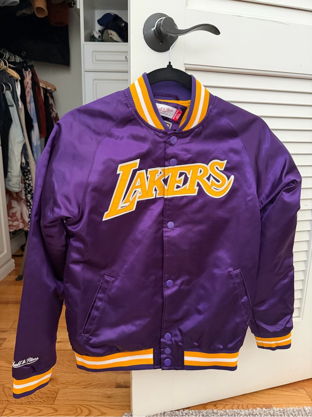 Mitchell & Ness Purple and Yellow Lakers Satin Puffer Jacket - Kids